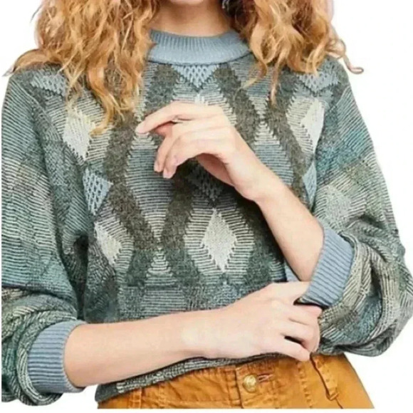 RARE FREE PEOPLE DIAMOND DAYS ARGYLE DIAMOND GREEN WOOL...